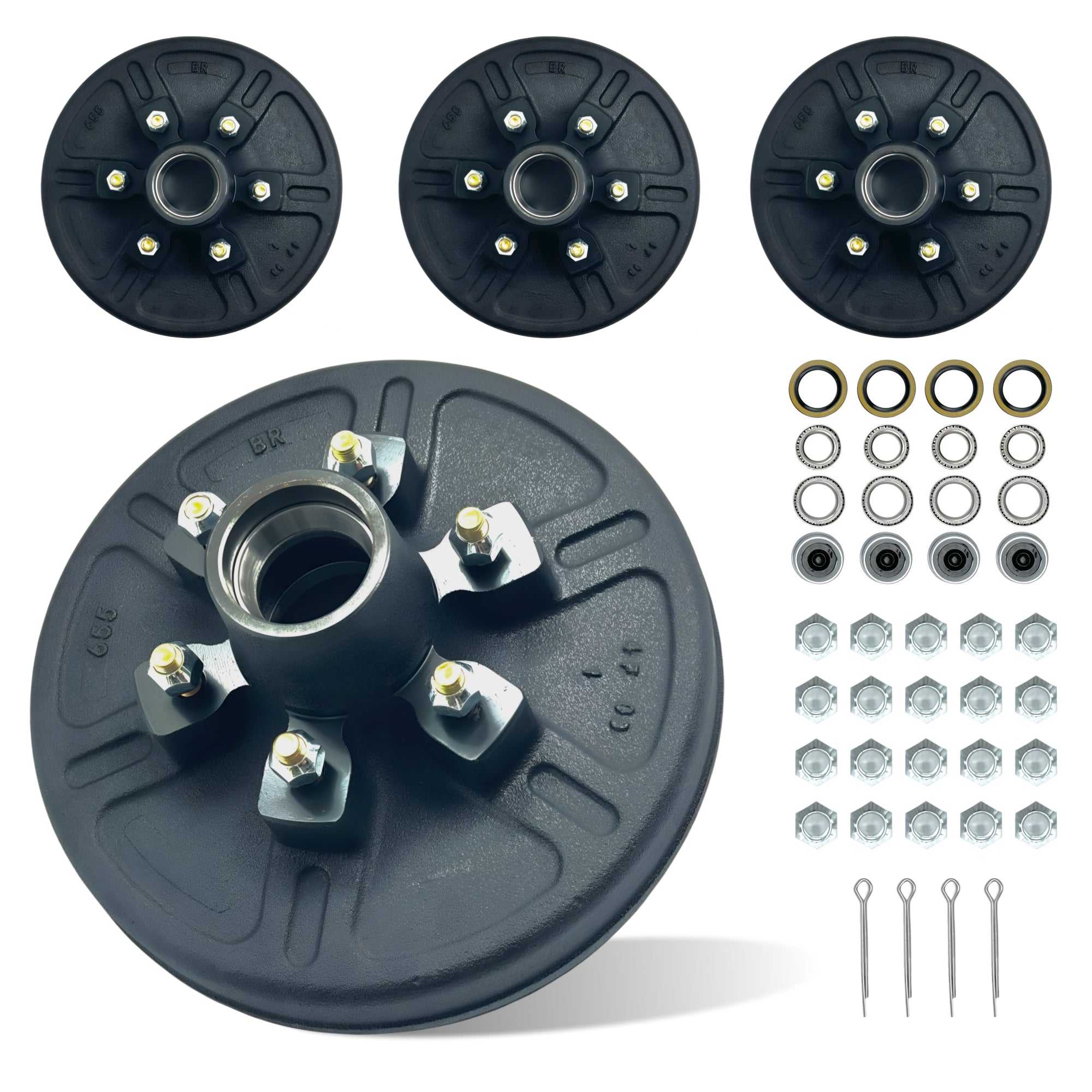 Kit de tambor de cubo de freno de remolque para eje de 5200 a 6000 libras - 2 pares (6 espárragos)