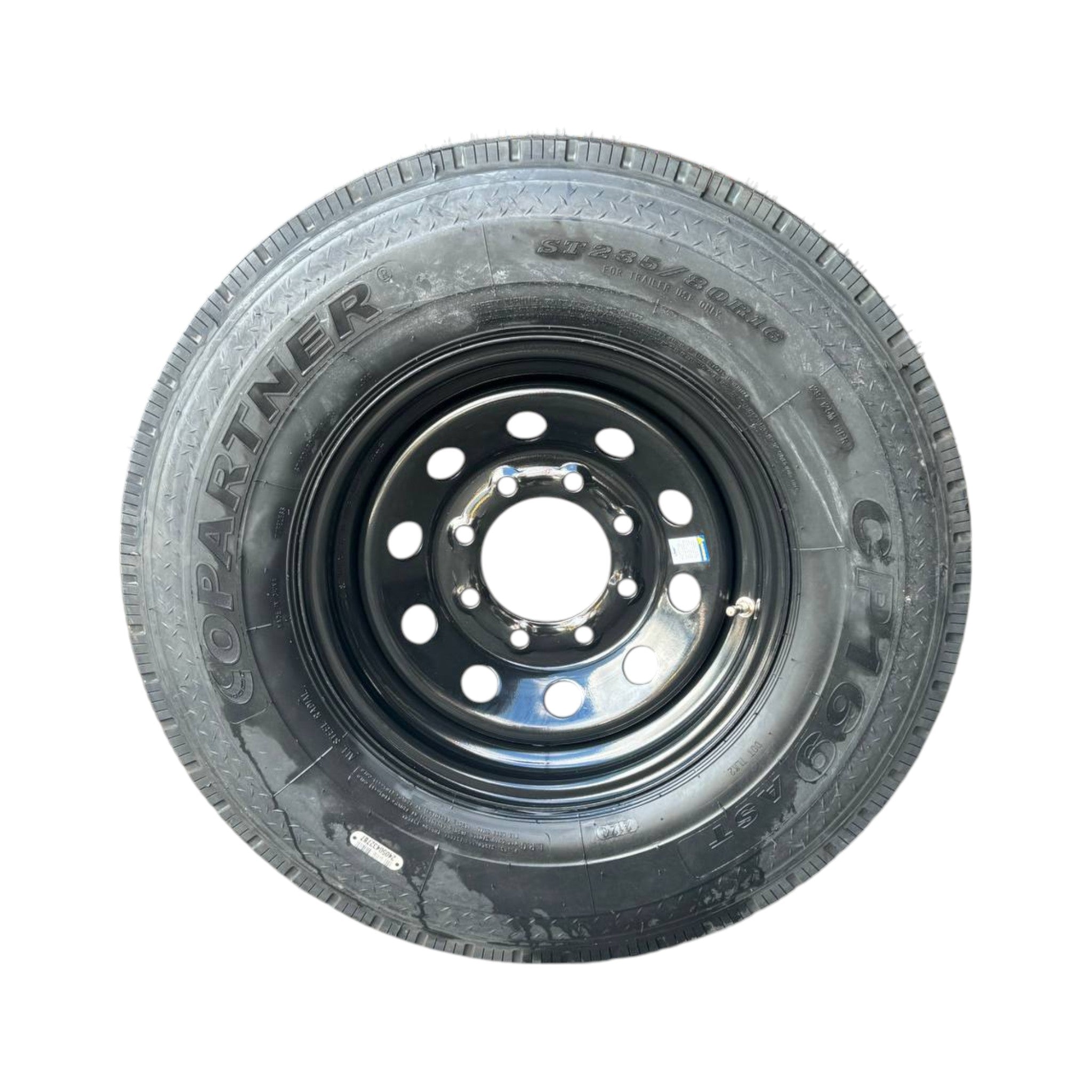 Neumático para remolque de acero ST235/85 de 16" y 14 capas con 8 espárragos sobre rueda negra