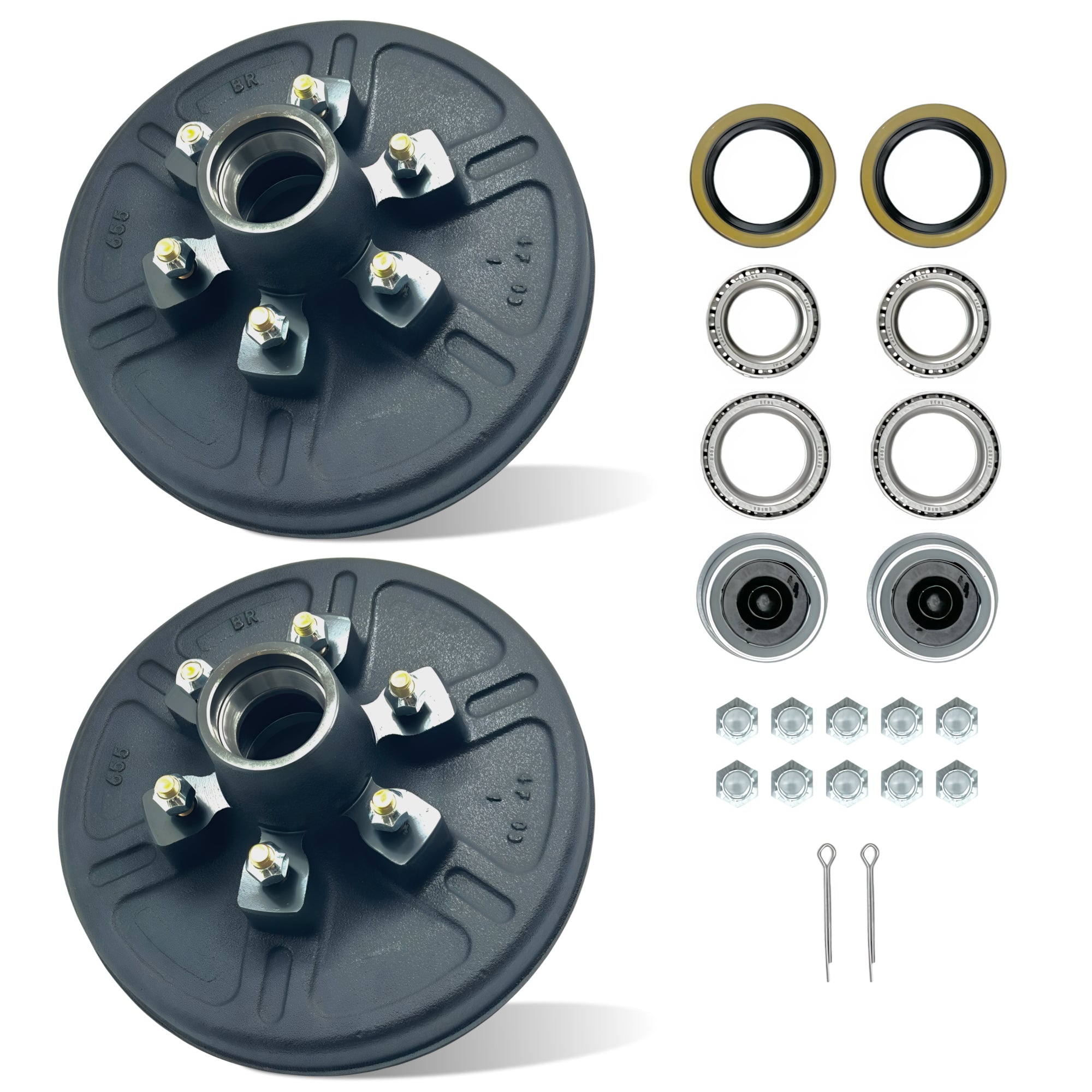 Kit de tambor de cubo de freno de remolque para eje de 5200 a 6000 libras - 1 par (6 espárragos)