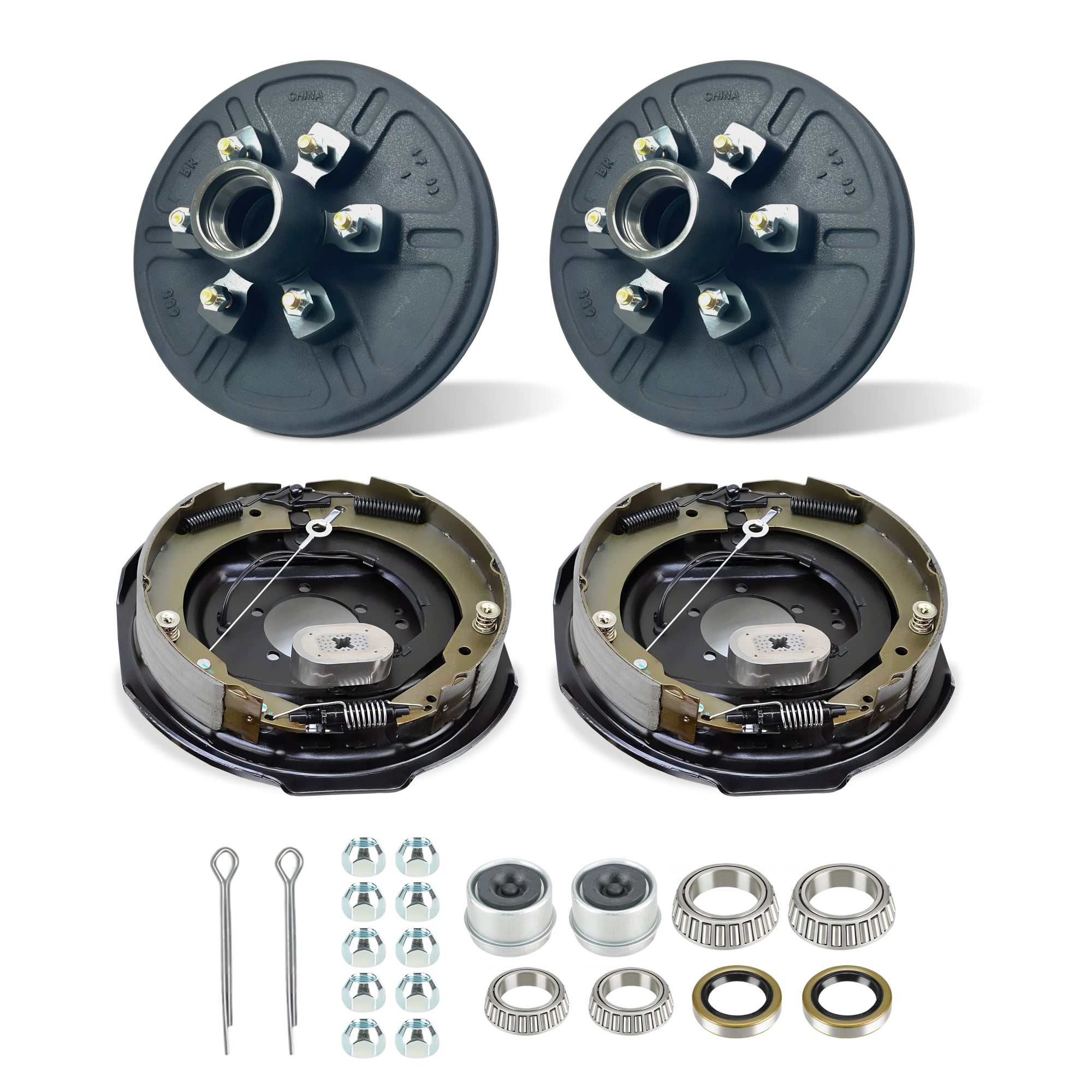 Kit de tambor de cubo de freno de remolque para eje de 5200 a 6000 libras - 6 pernos con frenos de remolque eléctricos autoajustables de 12" x 2"