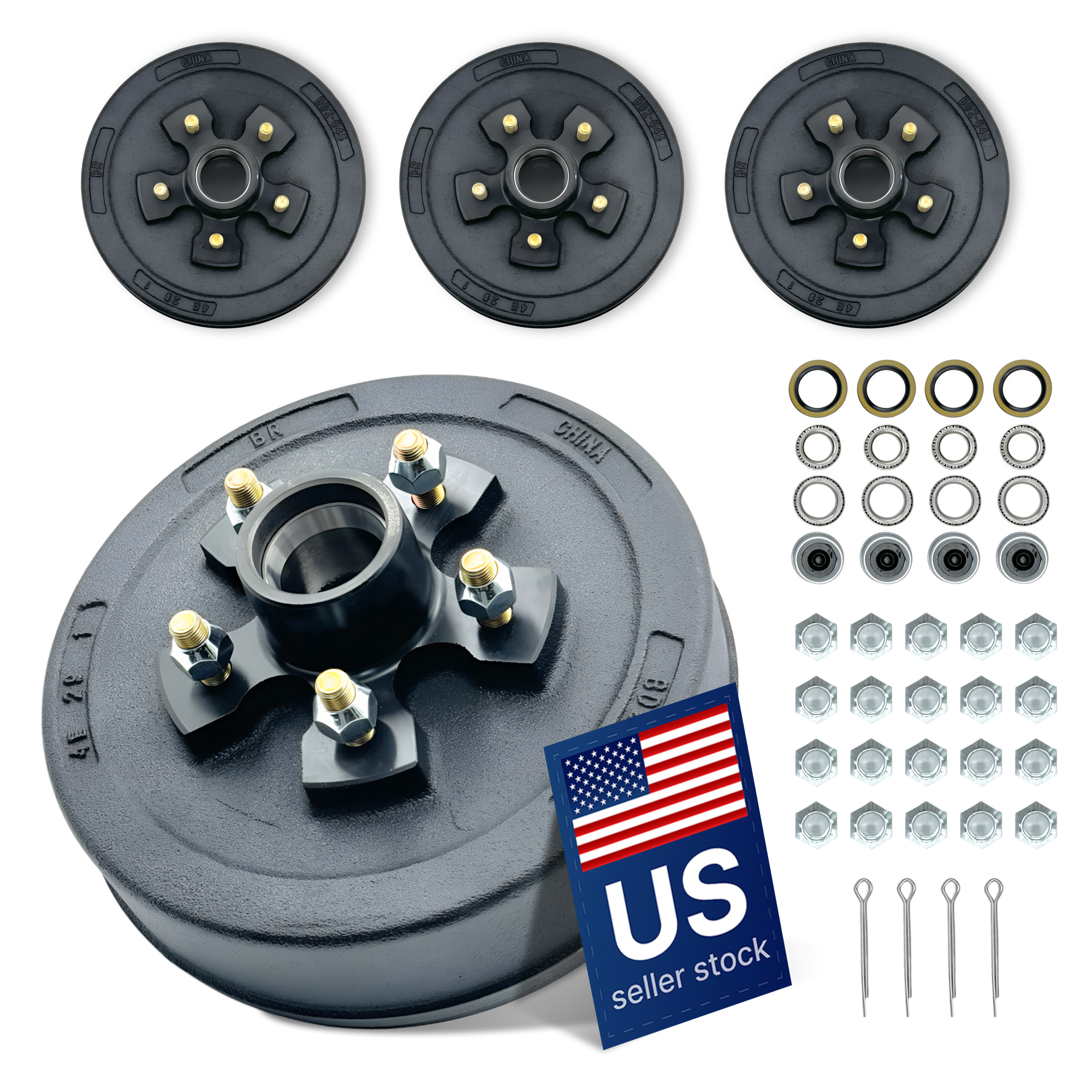 Trailer Brake Drum Kit for 3500 Lbs Axle - 2 Pair (5 Lug)