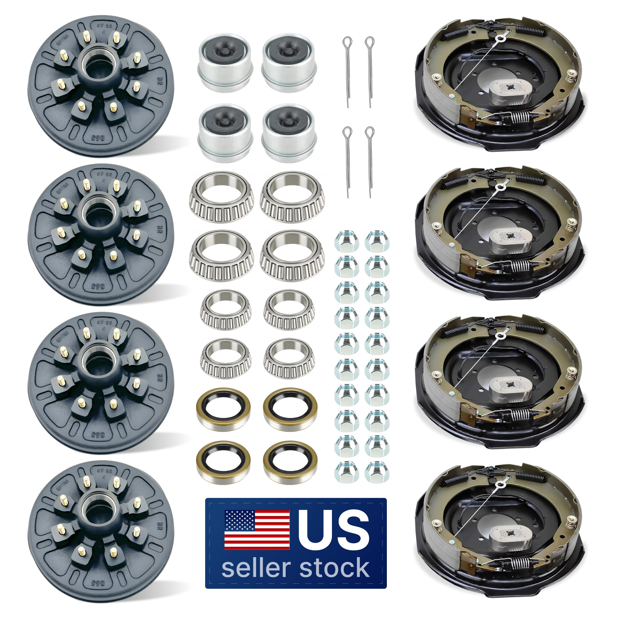 Set of x 4 Trailer Brake Hub Drum Kit for 7000 Lbs Axle - 8 Lug with 4 х Self-Adjusting Electric Trailer Brakes 12"x2"