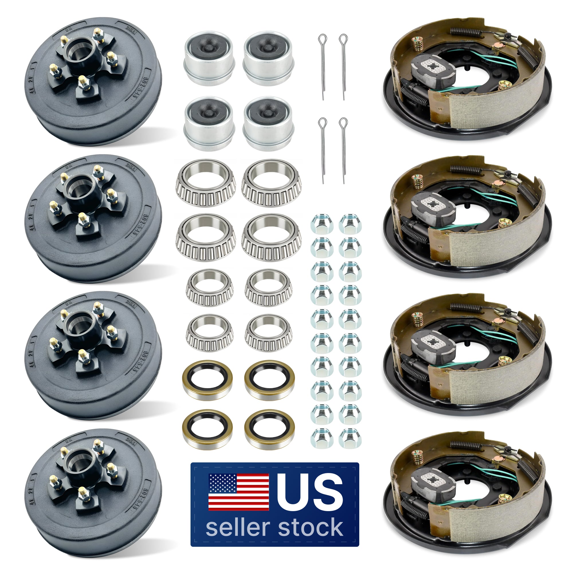 4x Trailer Brake Drum Kits 5 lug with 4 x Electric Brakes - 3500 lb - 10x2.25" (4x4 Set)