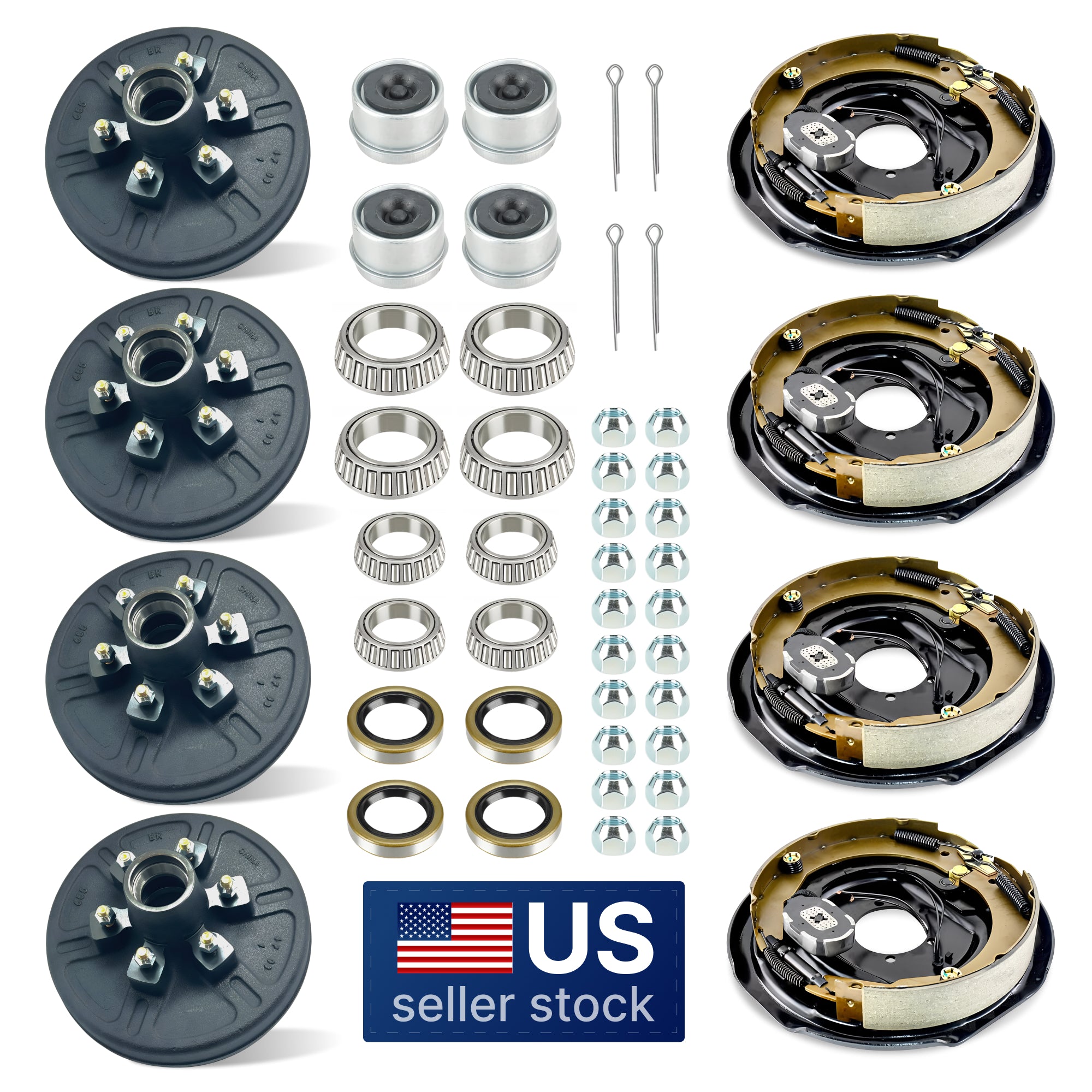 Set of x 4 Trailer Brake Hub Drum Kits for 5200-6000 Lbs Axle - 6 Lug with 4 x Electric Trailer Brakes 12"x2"