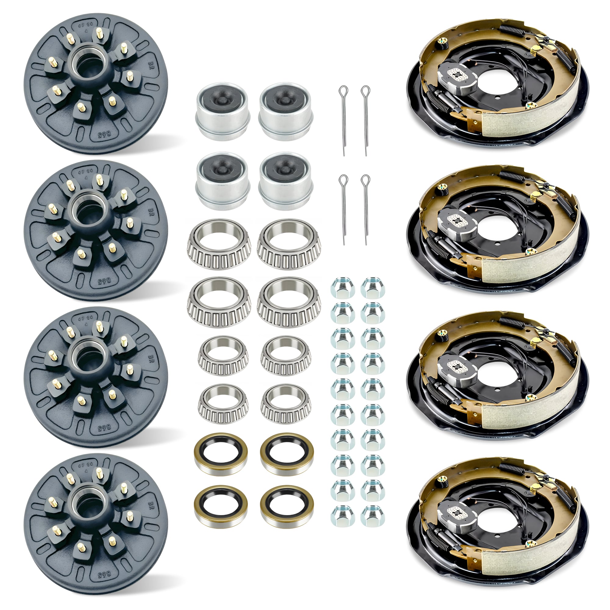Juego de 4 tambores de freno para remolque para eje de 7000 libras, 8 espárragos con 4 kits de ensamblaje de freno de remolque eléctrico de 12" x 2"