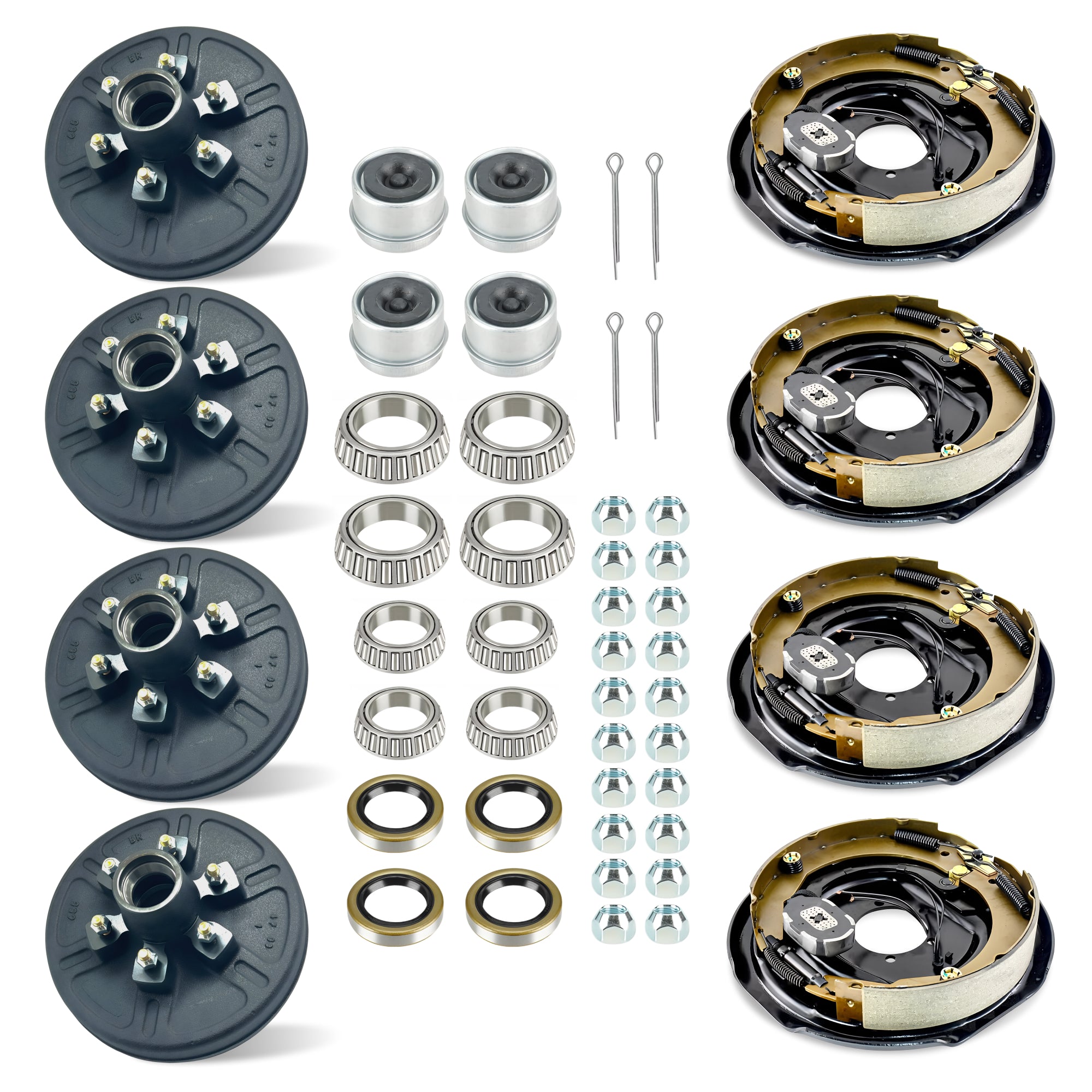 Juego de 4 kits de tambor de cubo de freno de remolque para eje de 5200 a 6000 libras - 6 espárragos con 4 frenos de remolque eléctricos de 12" x 2"