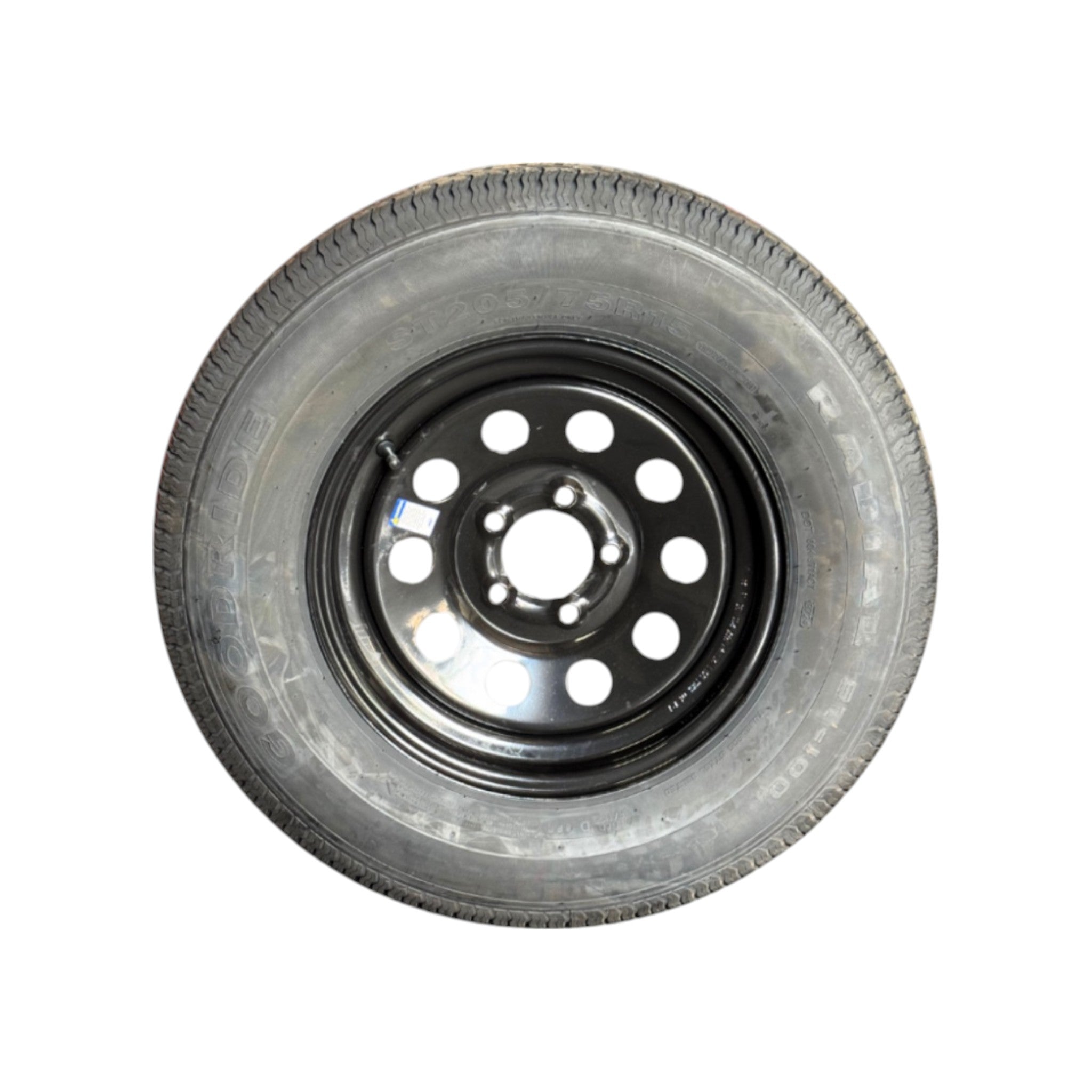 ST205/75R15 8-Ply Radial Trailer Tire On Black Mod Wheel 5 Lug