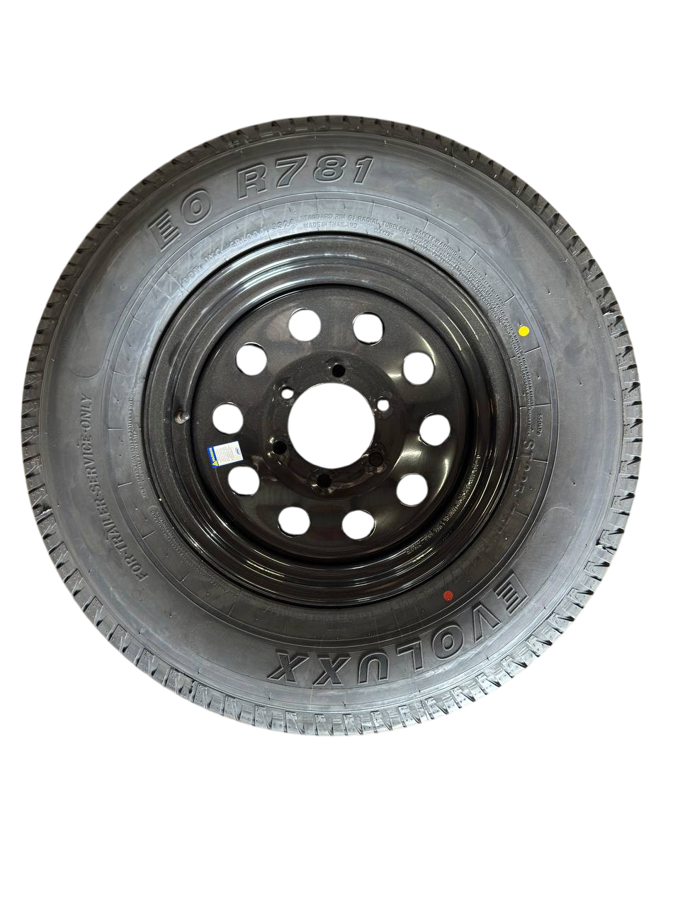 ST225/75R15 10-Ply Radial Trailer Tire On Black Mod Wheel 6 Lug